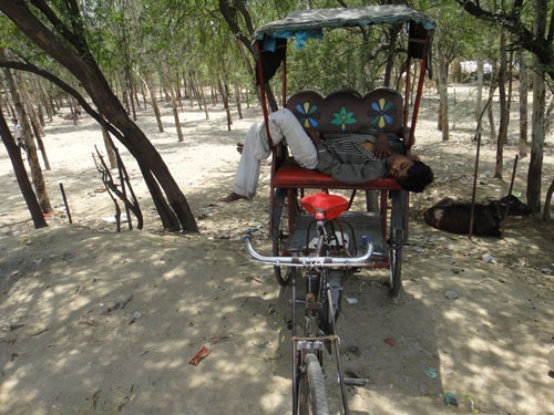 Une sieste dans un vélo rickshaw